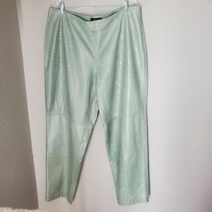 Women's Plus Dana Buchman Sage Green Crocodile Style Lamb Leather Pants Vintage